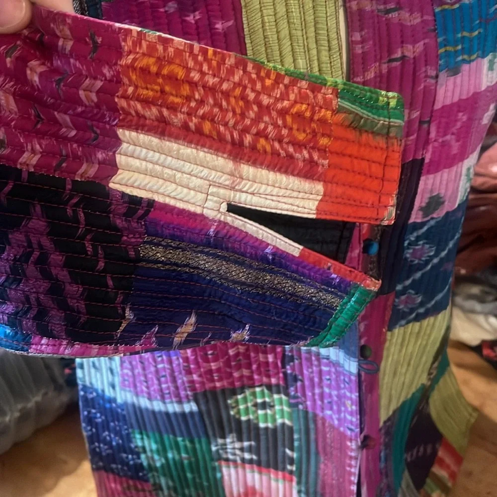 Sam Hill Collection Colorful Rainbow Reversible Quilted Patchwork Silk Jacket M - Picture 5 of 8